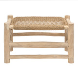 Armino 27.5" Coastal Bohemian Handcrafted Indoor/Outdoor Teak Wood Accent Stool with Woven Seat