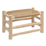 Armino 27.5" Coastal Bohemian Handcrafted Indoor/Outdoor Teak Wood Accent Stool with Woven Seat