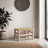 Armino 27.5" Coastal Bohemian Handcrafted Indoor/Outdoor Teak Wood Accent Stool with Woven Seat