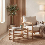 Armino 27.5" Coastal Bohemian Handcrafted Indoor/Outdoor Teak Wood Accent Stool with Woven Seat