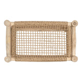 Armino 27.5" Coastal Bohemian Handcrafted Indoor/Outdoor Teak Wood Accent Stool with Woven Seat