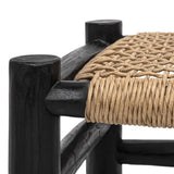 Armino 27.5" Coastal Bohemian Handcrafted Indoor/Outdoor Teak Wood Accent Stool with Woven Seat