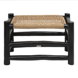 Armino 27.5" Coastal Bohemian Handcrafted Indoor/Outdoor Teak Wood Accent Stool with Woven Seat