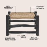 Armino 27.5" Coastal Bohemian Handcrafted Indoor/Outdoor Teak Wood Accent Stool with Woven Seat
