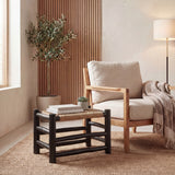 Armino 27.5" Coastal Bohemian Handcrafted Indoor/Outdoor Teak Wood Accent Stool with Woven Seat