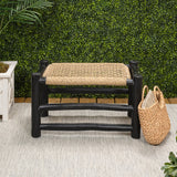 Armino 27.5" Coastal Bohemian Handcrafted Indoor/Outdoor Teak Wood Accent Stool with Woven Seat