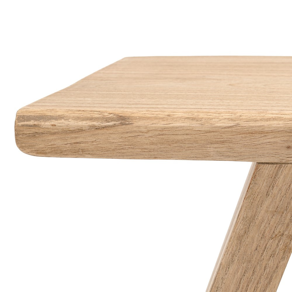 Zentro 15.75" Rustic Scandinavian Handcrafted Solid Mindi Wood Sculptural Base Accent Stool