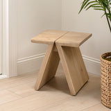 Zentro 15.75" Rustic Scandinavian Handcrafted Solid Mindi Wood Sculptural Base Accent Stool
