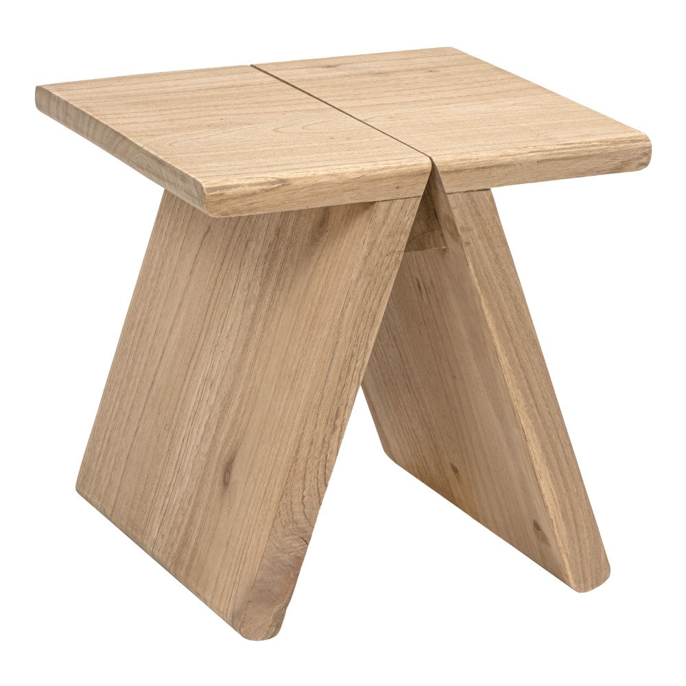 Zentro 15.75" Rustic Scandinavian Handcrafted Solid Mindi Wood Sculptural Base Accent Stool