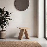 Zentro 15.75" Rustic Scandinavian Handcrafted Solid Mindi Wood Sculptural Base Accent Stool