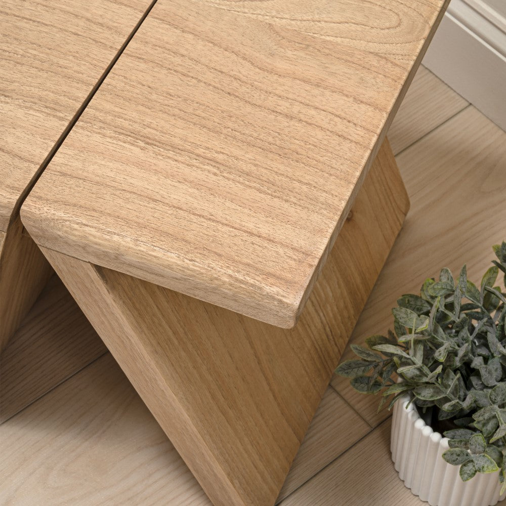 Zentro 15.75" Rustic Scandinavian Handcrafted Solid Mindi Wood Sculptural Base Accent Stool