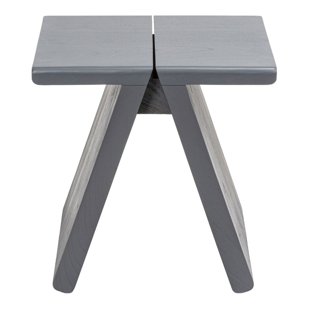 Zentro 15.75" Rustic Scandinavian Handcrafted Solid Mindi Wood Sculptural Base Accent Stool