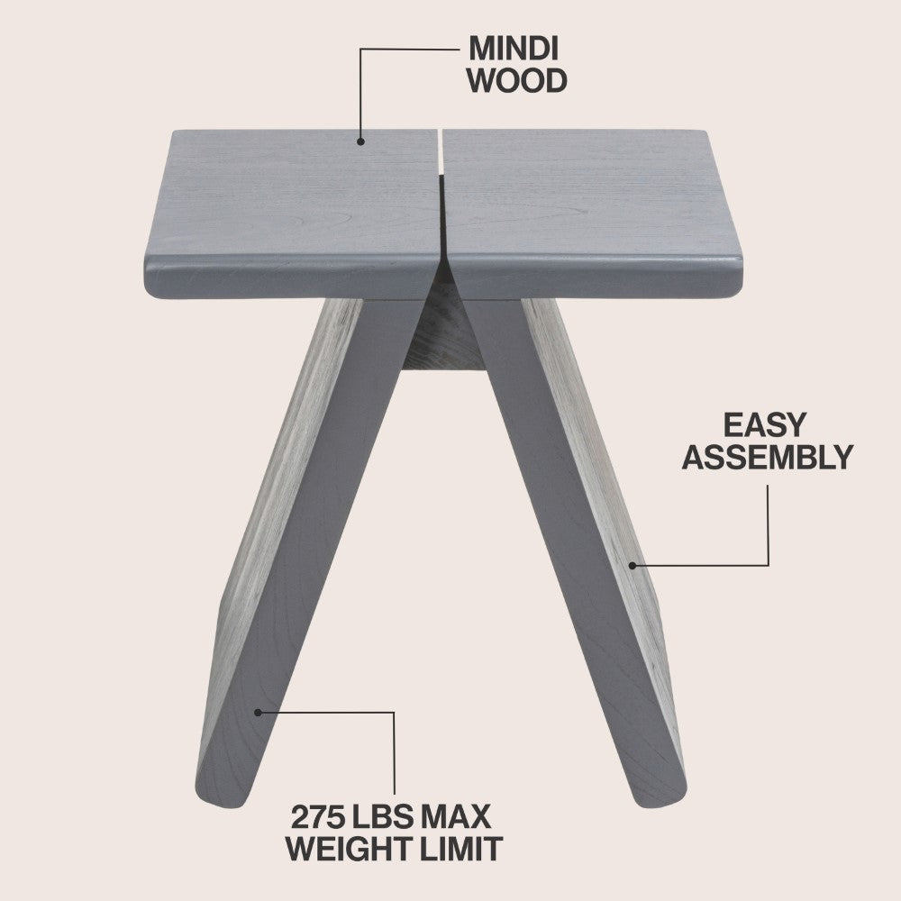 Zentro 15.75" Rustic Scandinavian Handcrafted Solid Mindi Wood Sculptural Base Accent Stool
