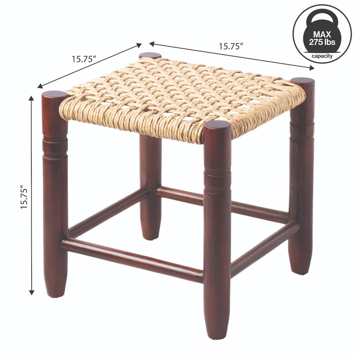 Morvyn 15.75" Casual Bohemian Handcrafted Teak Wood Backless Indoor/Outdoor Teak Wood Accent Stool with Synthetic Woven Rattan Seat