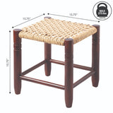 Morvyn 15.75" Casual Bohemian Handcrafted Teak Wood Backless Indoor/Outdoor Teak Wood Accent Stool with Synthetic Woven Rattan Seat