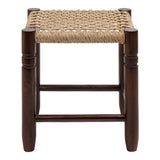 Morvyn 15.75" Casual Bohemian Handcrafted Teak Wood Backless Indoor/Outdoor Teak Wood Accent Stool with Synthetic Woven Rattan Seat