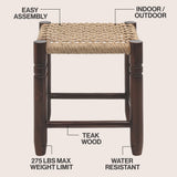 Morvyn 15.75" Casual Bohemian Handcrafted Teak Wood Backless Indoor/Outdoor Teak Wood Accent Stool with Synthetic Woven Rattan Seat