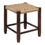 Morvyn 15.75" Casual Bohemian Handcrafted Teak Wood Backless Indoor/Outdoor Teak Wood Accent Stool with Synthetic Woven Rattan Seat