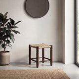 Morvyn 15.75" Casual Bohemian Handcrafted Teak Wood Backless Indoor/Outdoor Teak Wood Accent Stool with Synthetic Woven Rattan Seat