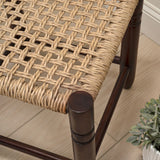 Morvyn 15.75" Casual Bohemian Handcrafted Teak Wood Backless Indoor/Outdoor Teak Wood Accent Stool with Synthetic Woven Rattan Seat