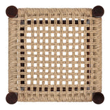 Morvyn 15.75" Casual Bohemian Handcrafted Teak Wood Backless Indoor/Outdoor Teak Wood Accent Stool with Synthetic Woven Rattan Seat