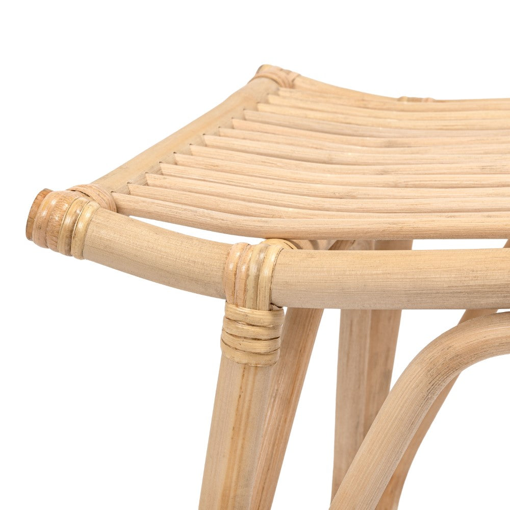 Talvero 17.7" Modern Bohemian Handcrafted Rattan/Teak Wood Curved Seat Accent Stool