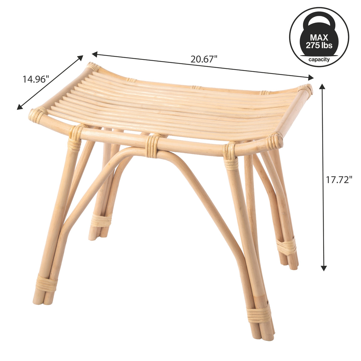 Talvero 17.7" Modern Bohemian Handcrafted Rattan/Teak Wood Curved Seat Accent Stool