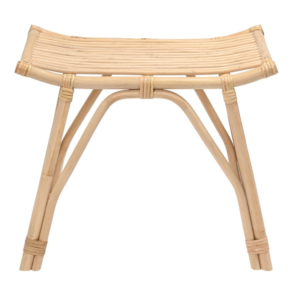 Talvero 17.7" Modern Bohemian Handcrafted Rattan/Teak Wood Curved Seat Accent Stool