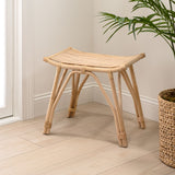 Talvero 17.7" Modern Bohemian Handcrafted Rattan/Teak Wood Curved Seat Accent Stool