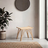 Talvero 17.7" Modern Bohemian Handcrafted Rattan/Teak Wood Curved Seat Accent Stool