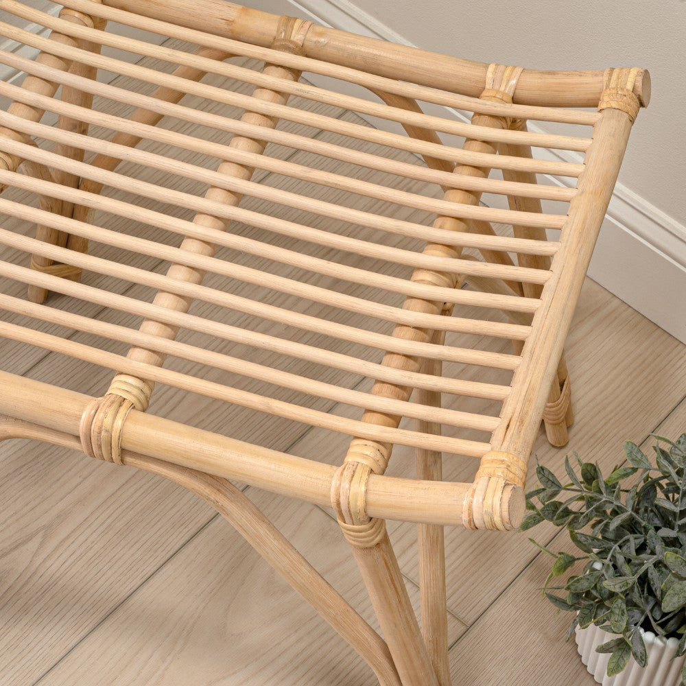 Talvero 17.7" Modern Bohemian Handcrafted Rattan/Teak Wood Curved Seat Accent Stool