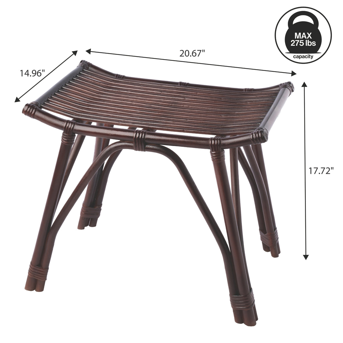 Talvero 17.7" Modern Bohemian Handcrafted Rattan/Teak Wood Curved Seat Accent Stool