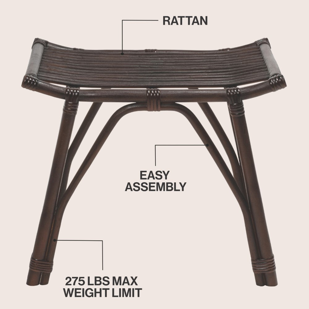 Talvero 17.7" Modern Bohemian Handcrafted Rattan/Teak Wood Curved Seat Accent Stool