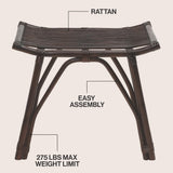 Talvero 17.7" Modern Bohemian Handcrafted Rattan/Teak Wood Curved Seat Accent Stool