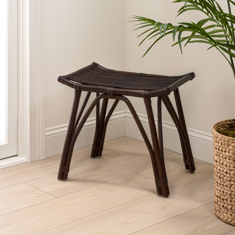 Talvero 17.7" Modern Bohemian Handcrafted Rattan/Teak Wood Curved Seat Accent Stool