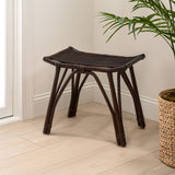 Talvero 17.7" Modern Bohemian Handcrafted Rattan/Teak Wood Curved Seat Accent Stool
