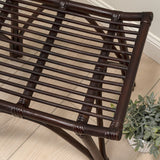 Talvero 17.7" Modern Bohemian Handcrafted Rattan/Teak Wood Curved Seat Accent Stool