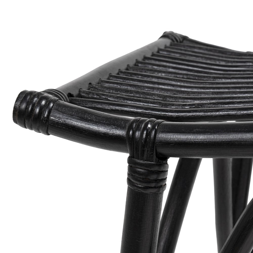 Talvero 17.7" Modern Bohemian Handcrafted Rattan/Teak Wood Curved Seat Accent Stool