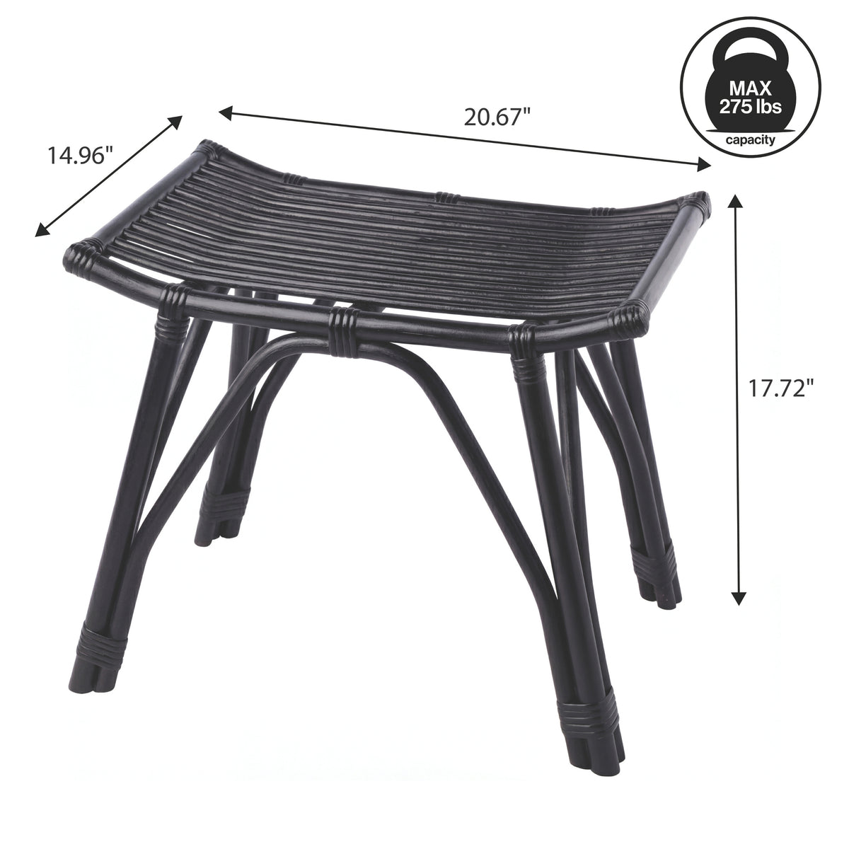 Talvero 17.7" Modern Bohemian Handcrafted Rattan/Teak Wood Curved Seat Accent Stool