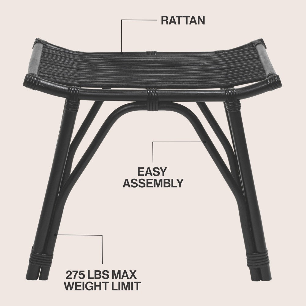 Talvero 17.7" Modern Bohemian Handcrafted Rattan/Teak Wood Curved Seat Accent Stool