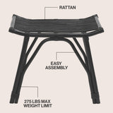 Talvero 17.7" Modern Bohemian Handcrafted Rattan/Teak Wood Curved Seat Accent Stool