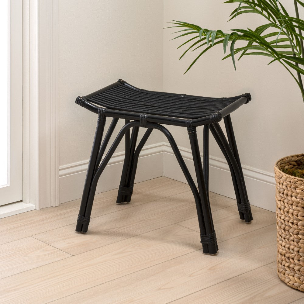 Talvero 17.7" Modern Bohemian Handcrafted Rattan/Teak Wood Curved Seat Accent Stool
