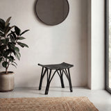 Talvero 17.7" Modern Bohemian Handcrafted Rattan/Teak Wood Curved Seat Accent Stool