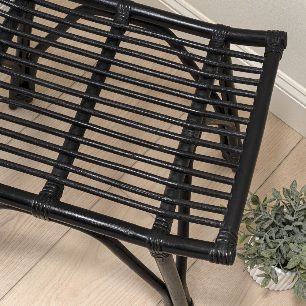 Talvero 17.7" Modern Bohemian Handcrafted Rattan/Teak Wood Curved Seat Accent Stool
