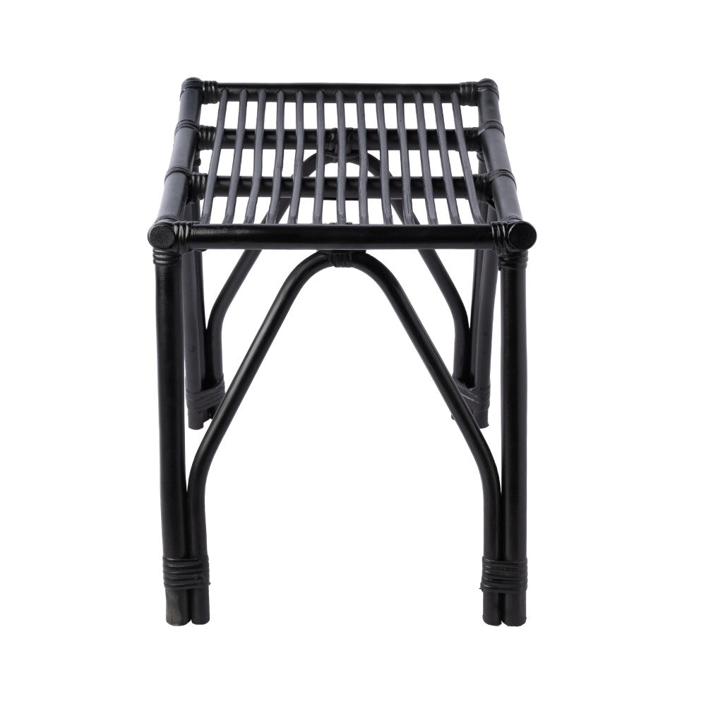 Talvero 17.7" Modern Bohemian Handcrafted Rattan/Teak Wood Curved Seat Accent Stool