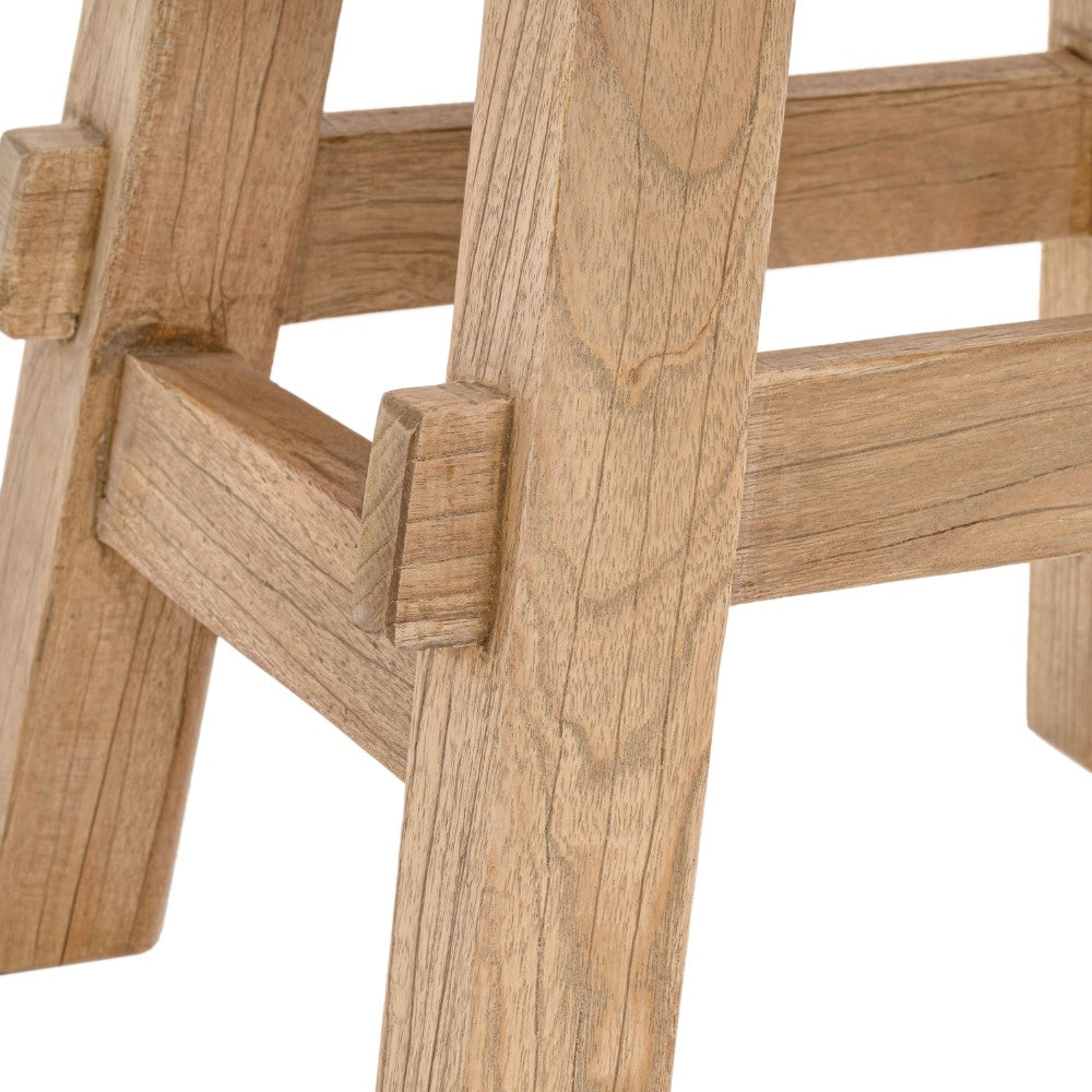 Evion 16.9" Rustic Farmhouse Solid Mindi Wood Handcrafted Accent Stool