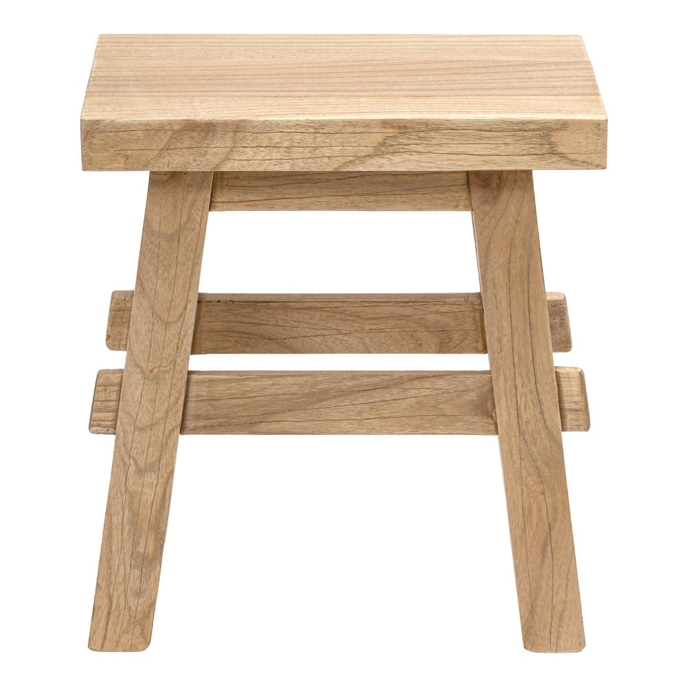 Evion 16.9" Rustic Farmhouse Solid Mindi Wood Handcrafted Accent Stool