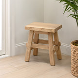 Evion 16.9" Rustic Farmhouse Solid Mindi Wood Handcrafted Accent Stool