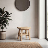 Evion 16.9" Rustic Farmhouse Solid Mindi Wood Handcrafted Accent Stool