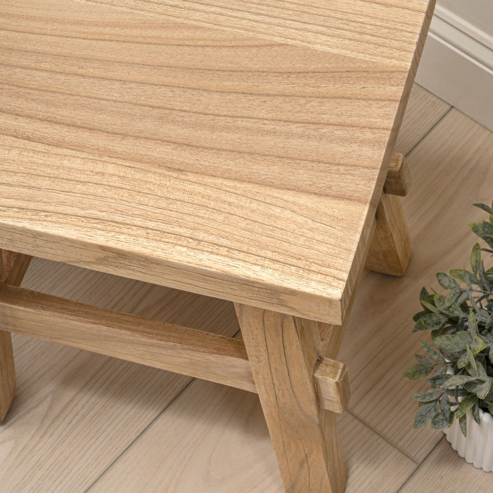 Evion 16.9" Rustic Farmhouse Solid Mindi Wood Handcrafted Accent Stool